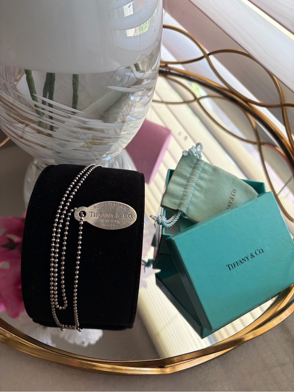 Vintage Tiffany & Co. Silver Oval Tag Ball Chain - Silver Necklace - Picture 1 of 7